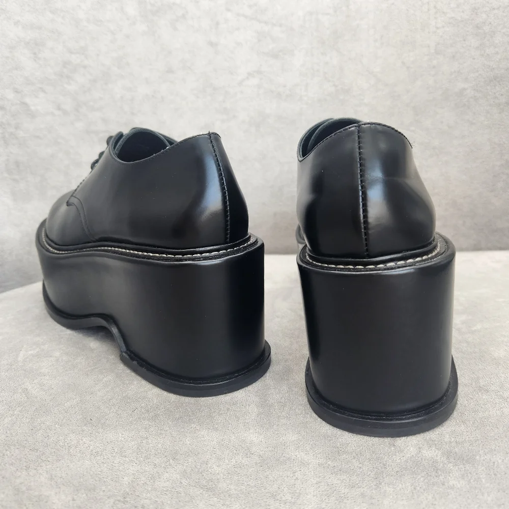 Artisan Platform Derby Shoes Women's 7 Black Leather Chunky Academia New $200